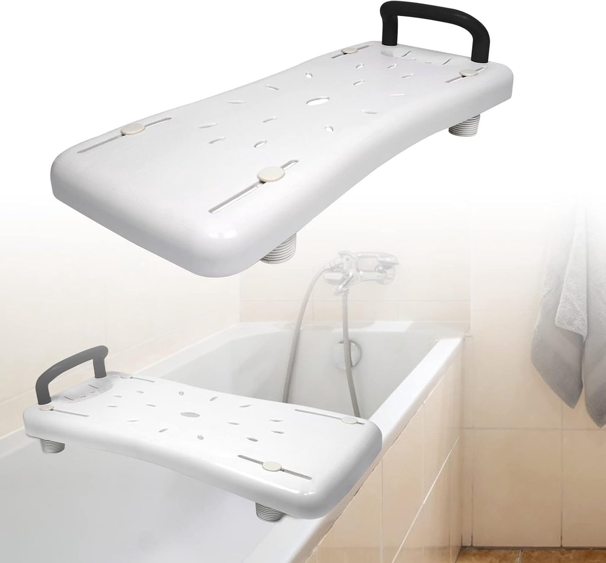Badplank met handgreep - Douche zitje - Veilig douchen - Verstelbaar en antislip - Max 150 kg - Wit