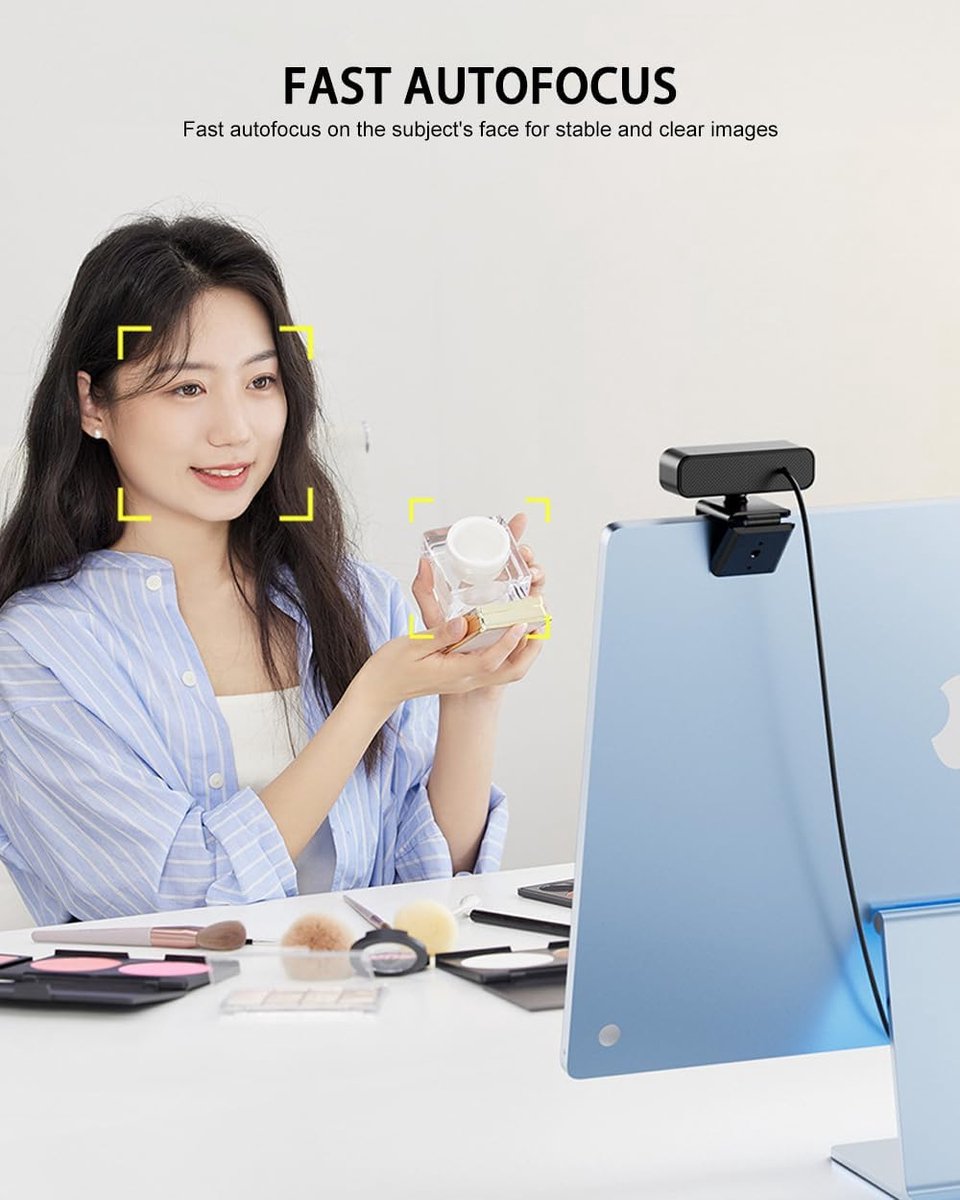 4K UHD Ring Light Webcam for PC, 1080P Web Camera with Dual AI Noise-Cancelling Mics, Auto Light Correction, Privacy Cover, 73°FOV, PDAF Autofocus, Privacy Cover, for Streaming, Conference, Zoom thumbnail 6