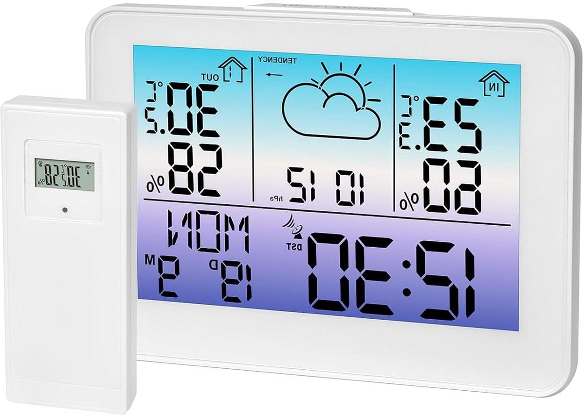 Weerstation Binnen en Buiten - Weerstation Draadloos Binnen Buiten - Weerstation met Buitensensor - weersinformatie