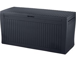 Koll Living Cushion Box, 270 Litres, Colour: Graphite, 100% Waterproof, with Ventilation, No Dirty Odour/Mould, Modern Wood Look, Lid Holds up to 250 kg (2 People)