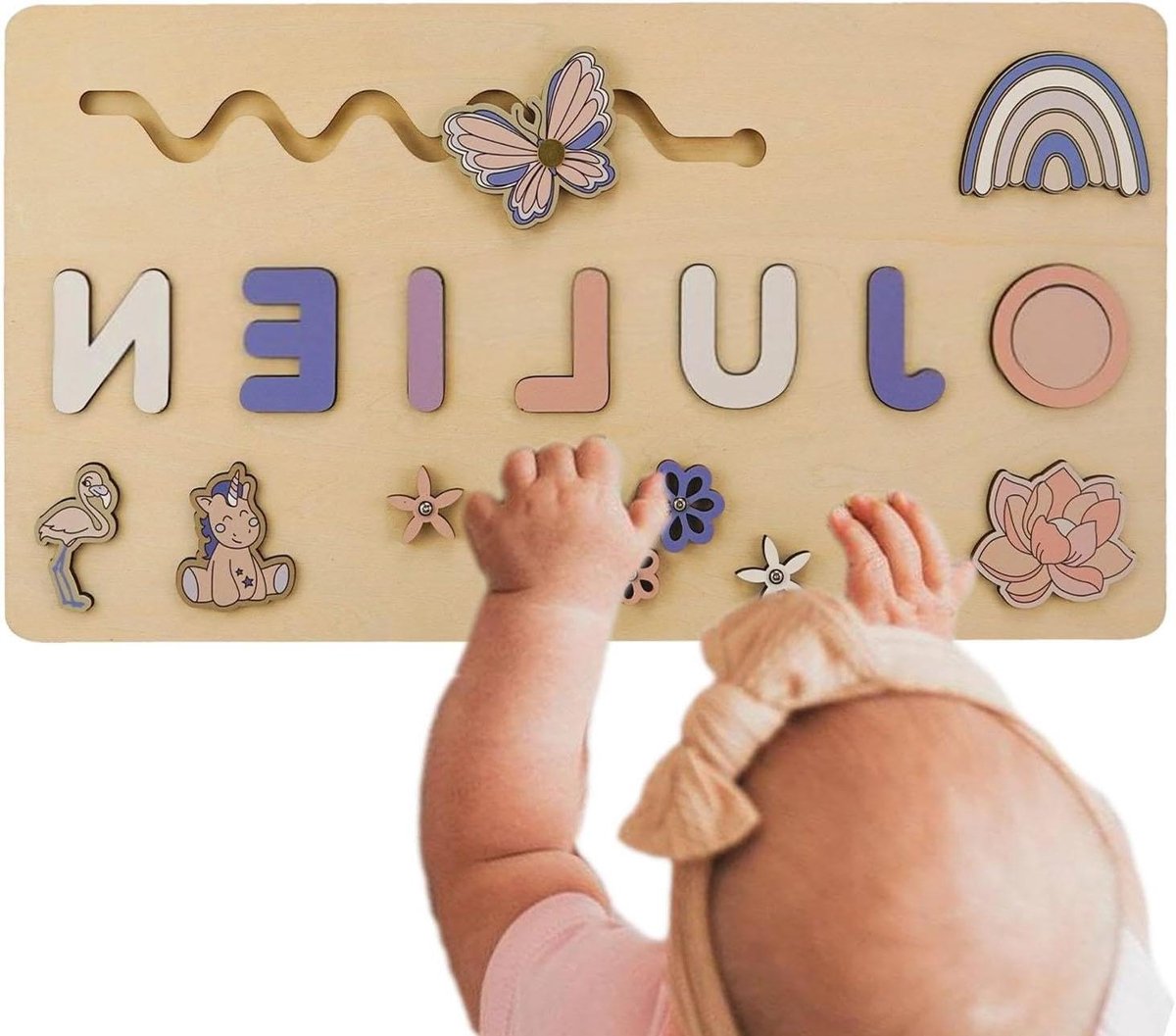 Houten Letterpuzzel - Naampuzzel Kinderen - Vroeg Leren - Bevordert Fijne Motoriek - 20 x 30 cm - Blauw Paars
