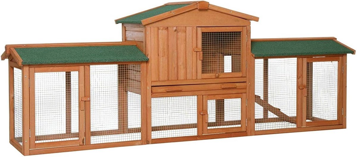 Dierenverblijf XXL - Huisdier Villa - Buitenverblijf Dieren - Twee Verdiepingen - 212 x 52 x 85 Cm - Bruin