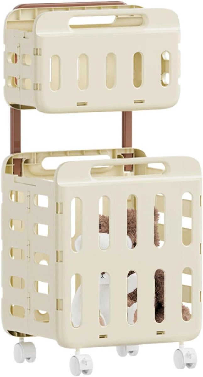 Wasmand met wieltjes Kleding organizer Thuis opbergen Dubbellaags design 47 x 41 x 14 cm