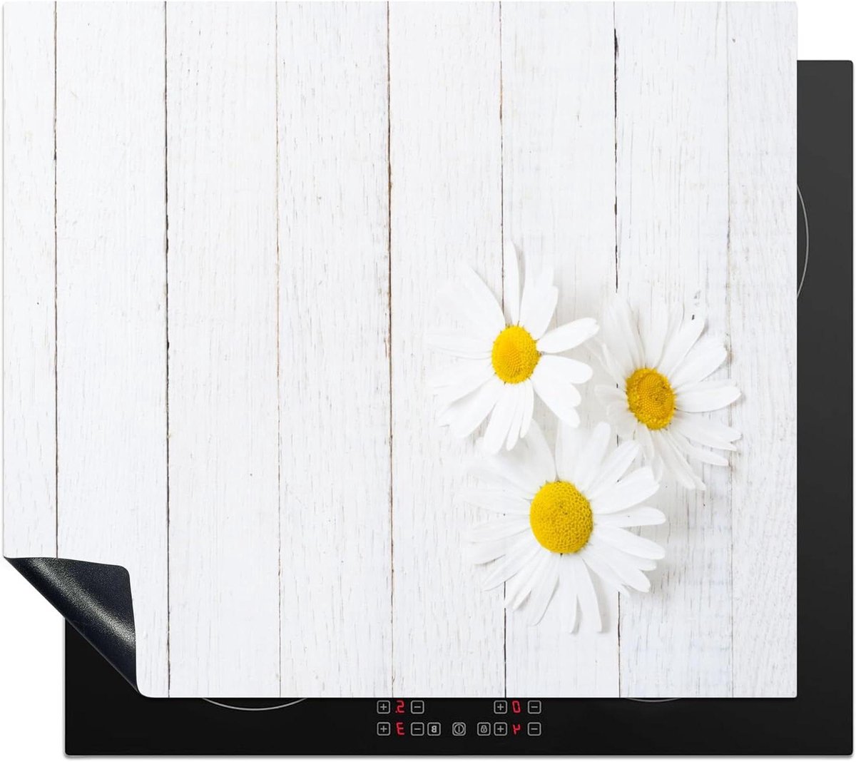 Inductie Beschermer - Kookplaat Mat - Keuken Decoratie - Unieke Foto Print - 59x52 cm - Wit Madeliefjes