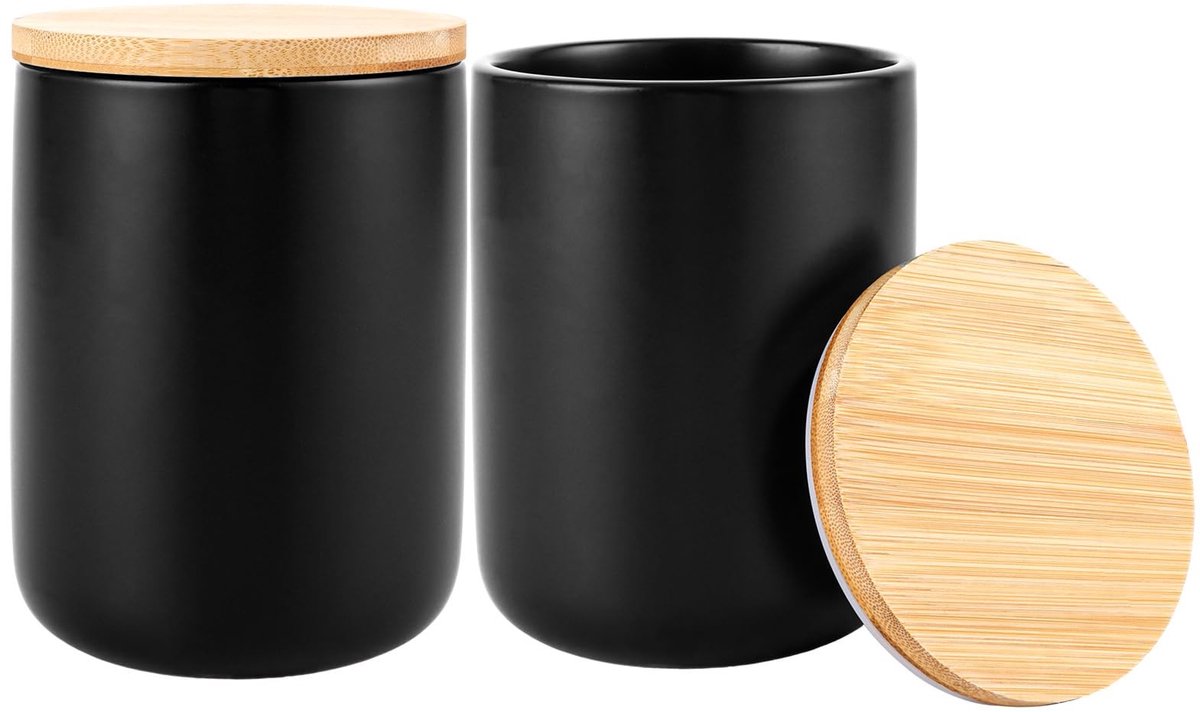 Dailygoods- Voorraaddozen Set van 2 - Keramiek - Luchtdicht - 800 ml - Vaatwasmachinebestendig - Zwart - Gemakkelijk te reinigen - Opslagpotten