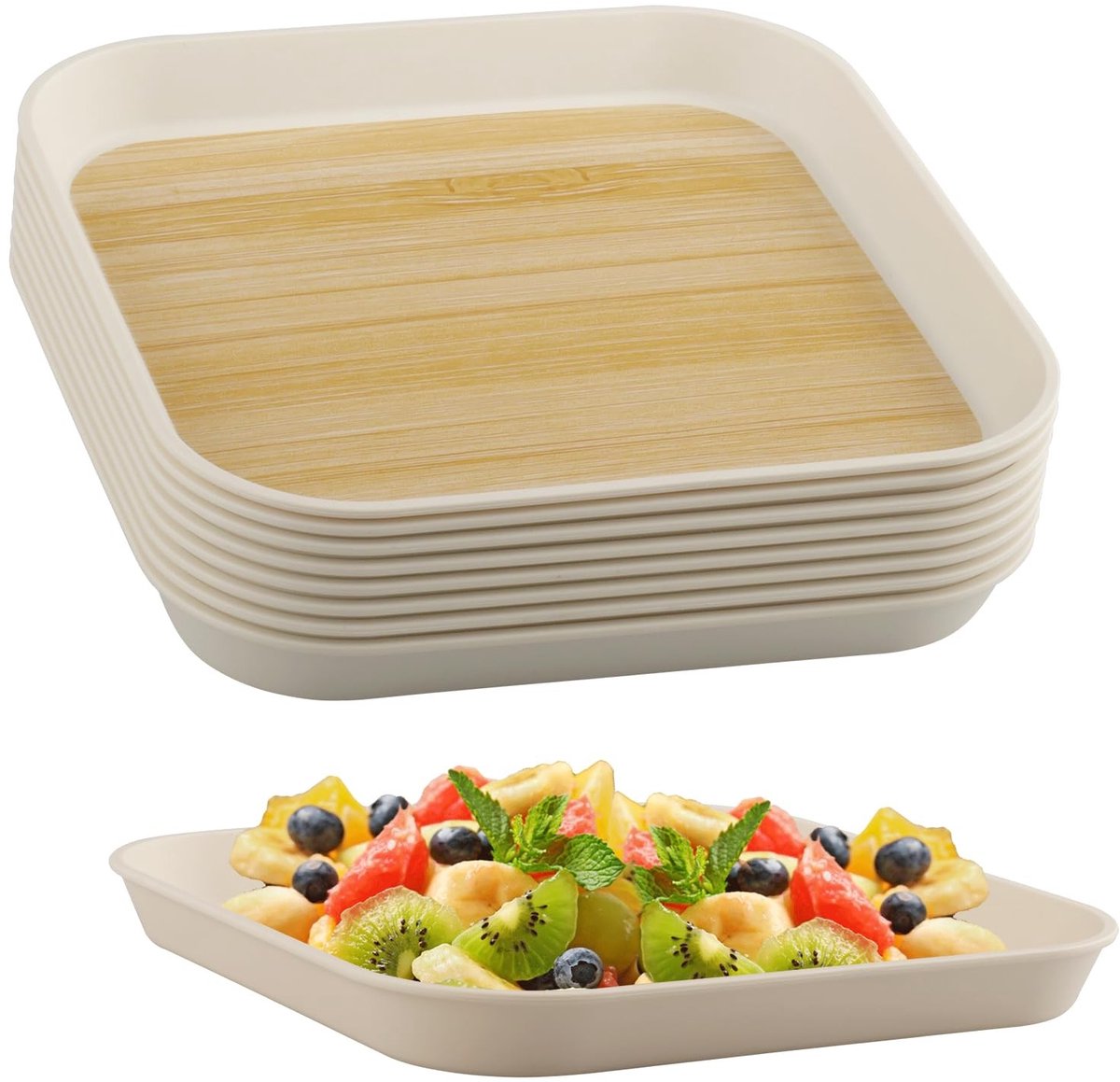 Dailygoods- Dienblad Antislip - 8 Stuks - Onbreekbaar - Rechthoekig - Servies voor Feestjes - Afmetingen 17x17x1,5 cm