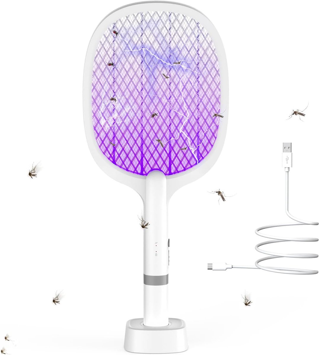 carmdering - Elektrische Vliegenmepper - Elektrisch Insectenracket - 2-in-1 Muggenverdelger - Snelle Eliminatie - ABS Kunststof Met Veiligheidsnet - Ideaal Voor Binnen En Buiten - 1 Stuk