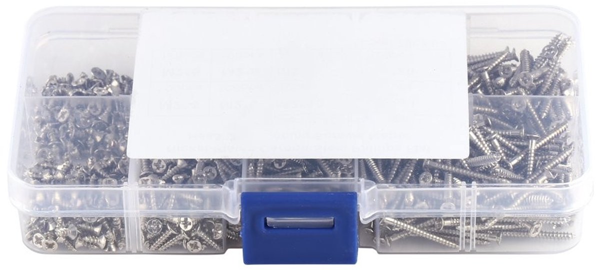 Dailygoods- Zelftappende Schroeven 800 Stuks - Platte Kop - Houtbewerkingsbevestiging - Vernikkeld Koolstofstaal - Doos - Geschikt voor Krappe Ruimtes