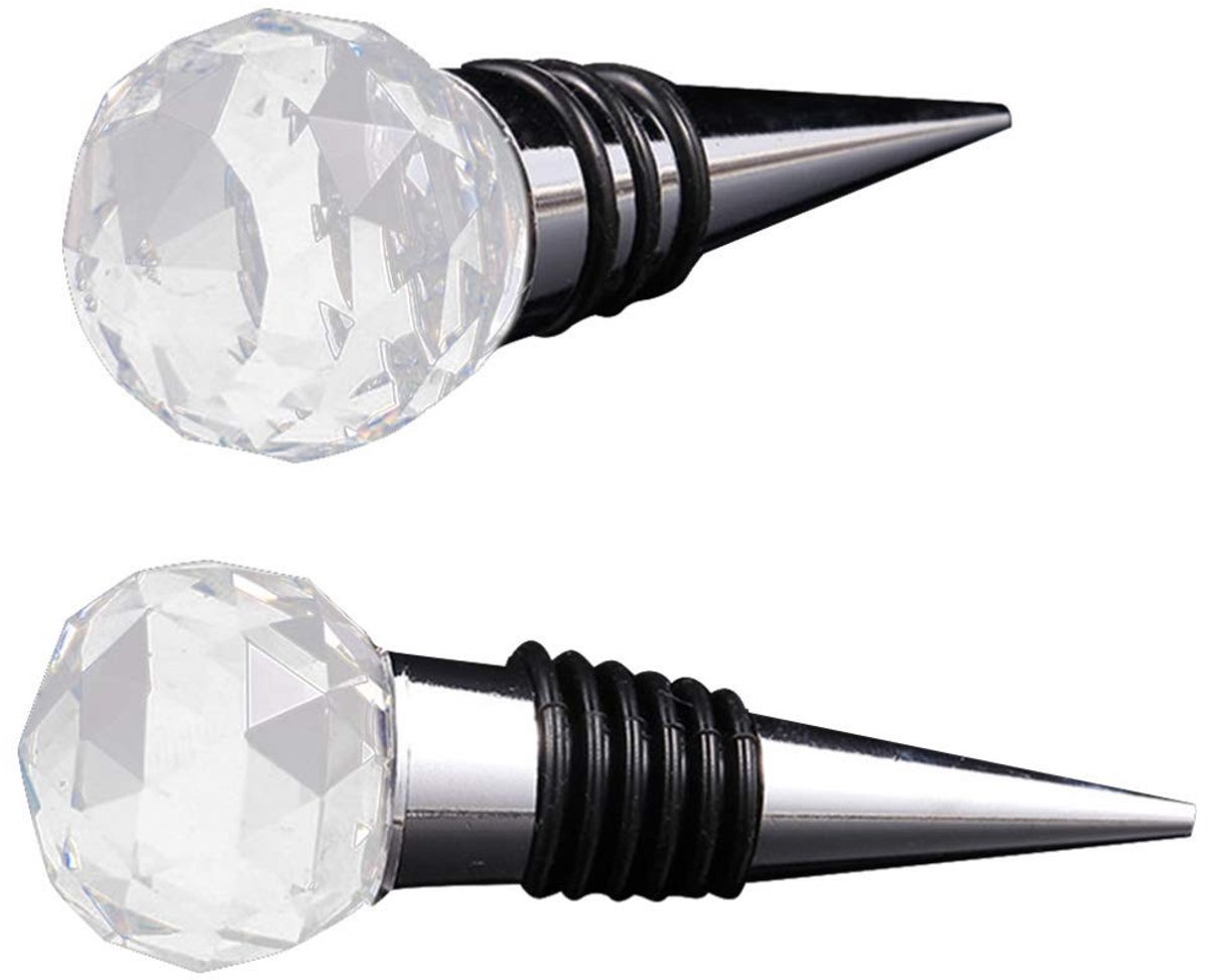 Dailygoods- Wijnflesstopper Decoratief - Wijnstopper - Flessenstop - Wijnstopper Vacuum - Set van 2 - Metalen Design - Wijnstop
