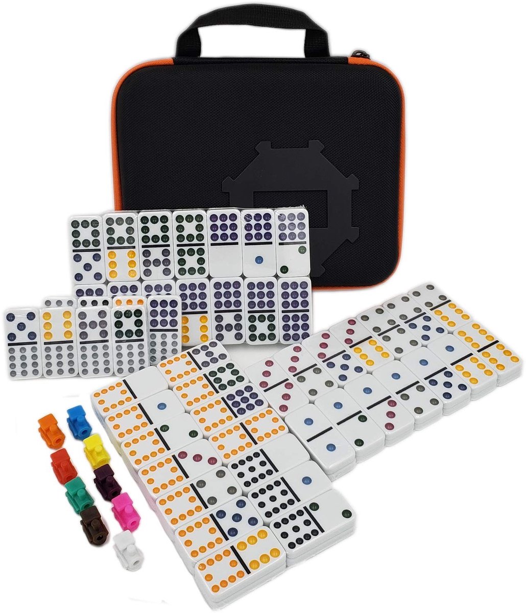 Dailygoods- Dominostenen Dubbele 12 - Mexicaanse Trein Dominostenen - 91 Tegels - In Stoffen Koffer - Hoogwaardige Melamine - Kindvriendelijk Ontwerp - Domino Spel