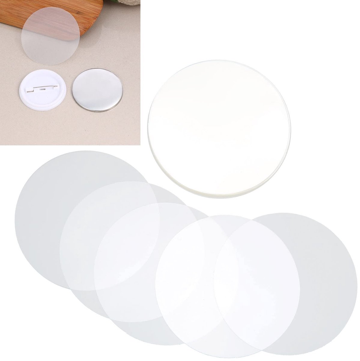 Dailygoods- Badgefolie 100 Stuks - Transparante PVC Beschermfolie - Ronde Badgefolies - Emblemen/Bades - Do It Yourself - Hoogwaardige Bescherming - Badge