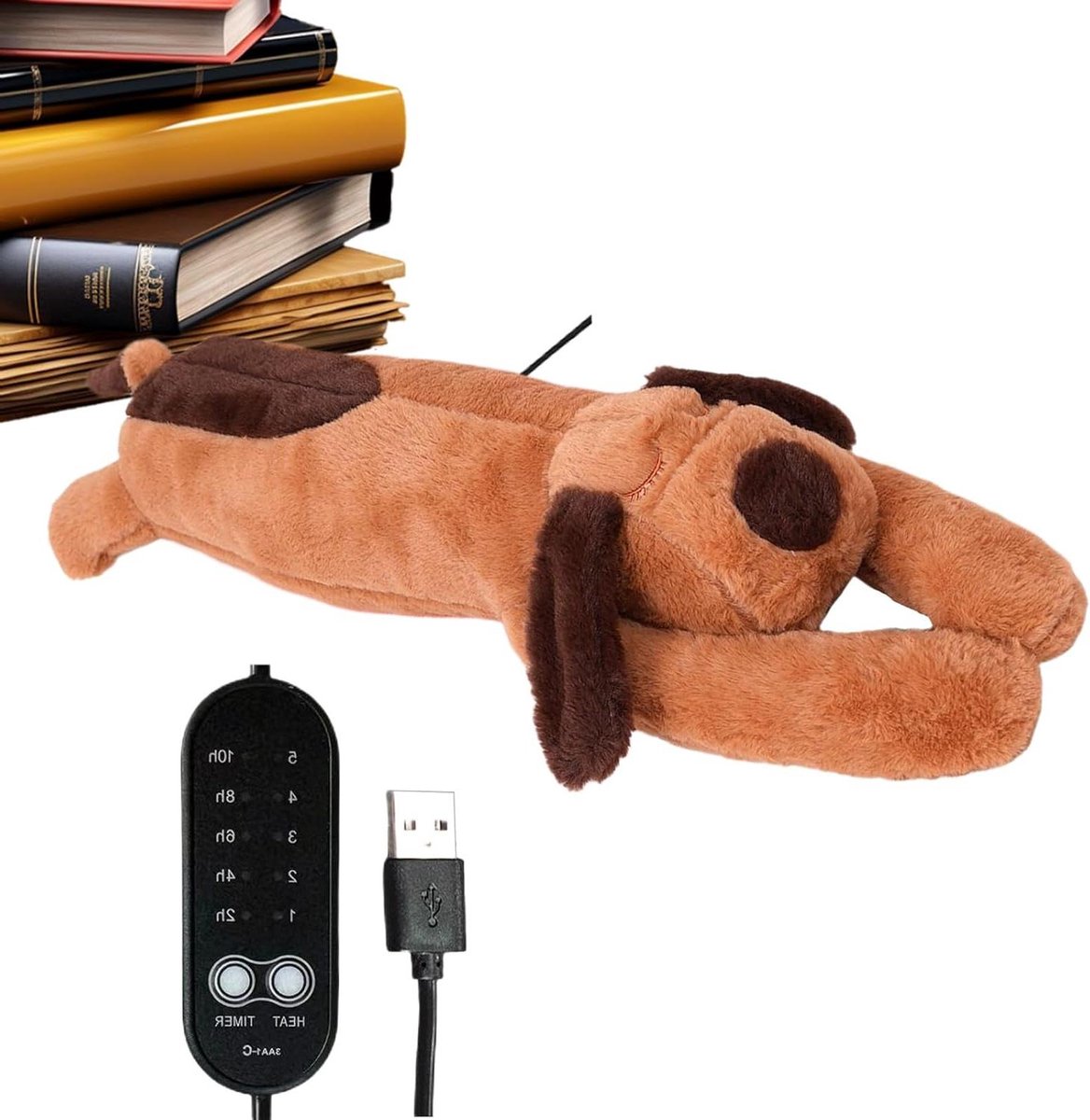 Warmtekussen Pluche Hond - Verwarmd Dier - Ontspanning en Comfort - Instelbare Temperatuur - 30 x 25 cm - Bruin