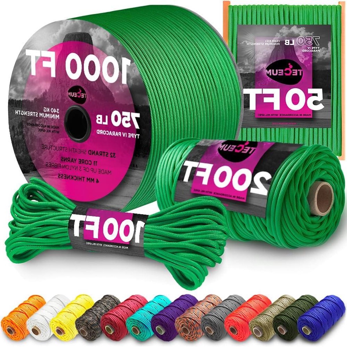 Paracord Touw - Survival Touw Parachute Koord - Outdoor Activiteiten - MIL-SPEC Gecertificeerd - 30 meter - Groen