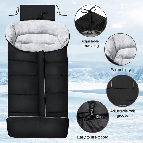 Baby Voetenzak - Winterwikkeldeken - Warme Wandelingen - Waterdicht Winddicht - 84 cm Lengte - Zwart — afbeelding 3