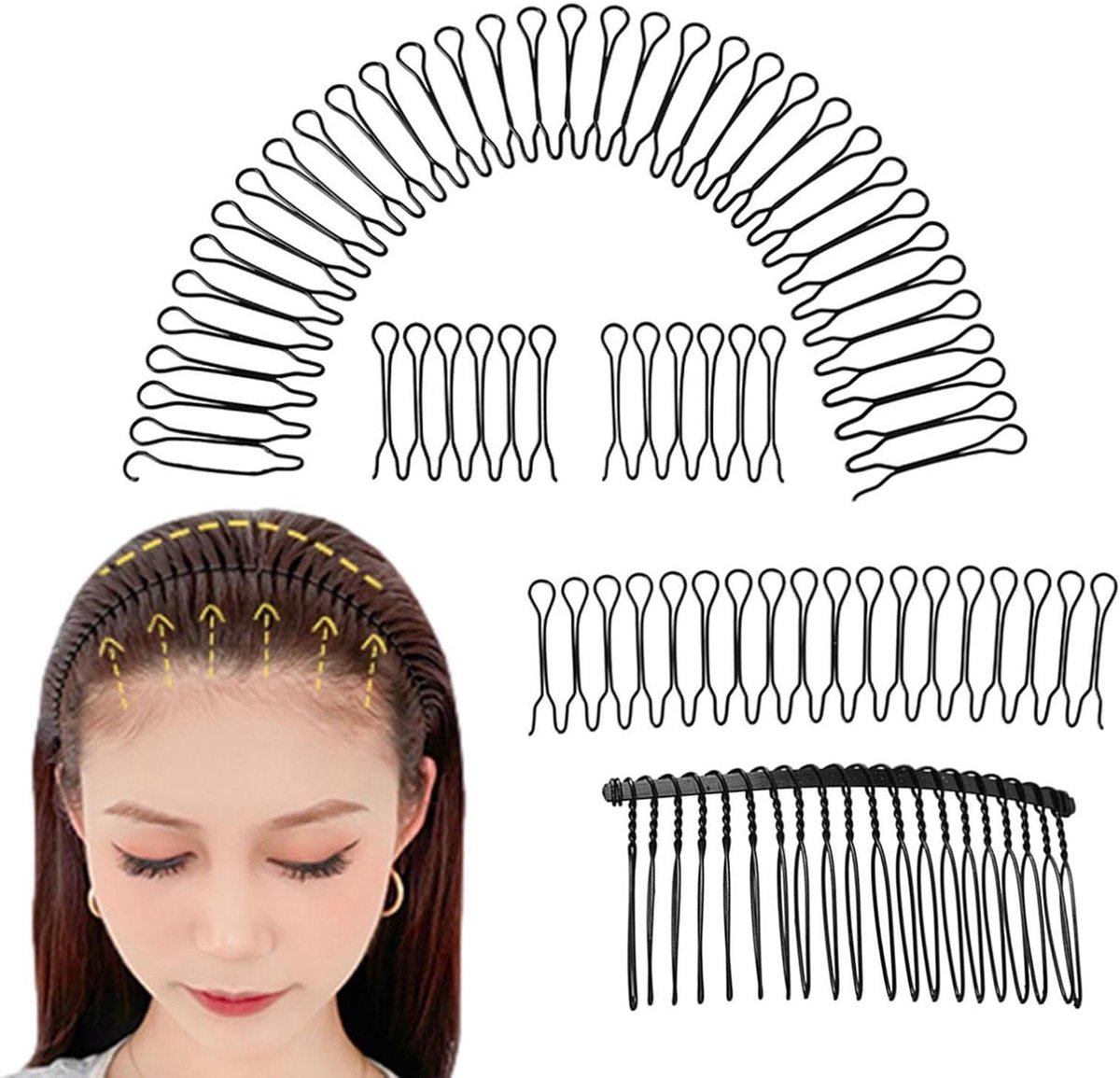 Haarafwerking Fixeer Kammen - Haarstylingspelden Ponyclips - Haar Styling - Onzichtbaar Golfontwerp - 21 cm - Zwart