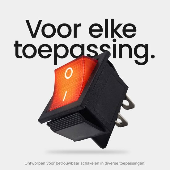 Rode wipschakelaar met controlelampje, tekst 'Voor elke toepassing.'