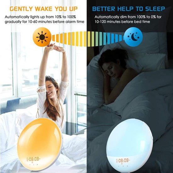 Digitale Wekker - Nachtlamp Klok - Zonsopgang Simulatie - 7 Kleuren Moodlight - 17 cm Breed - Wit — afbeelding 4