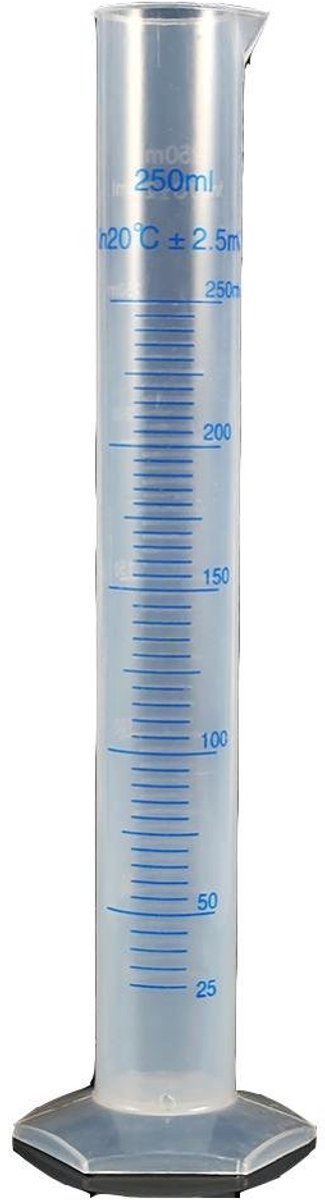 Dailygoods- Meetcilinder 250ml - Kunststof - Vijfhoekige Basis - Conische Schenktuit - Herbruikbaar - Laboratoriumtoepassingen - Maatcilinder