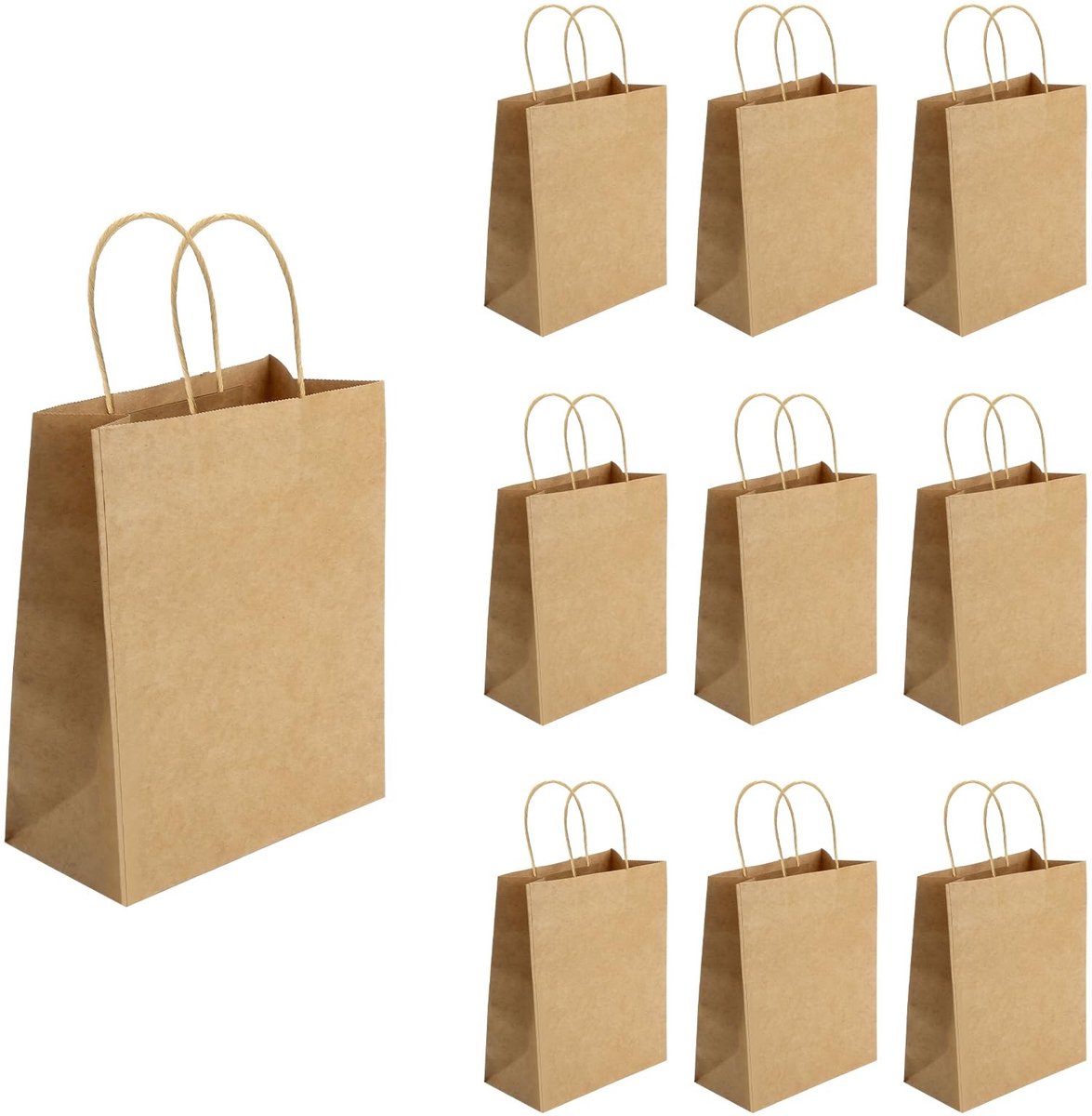 Dailygoods- Papieren Zakken met Handvat - 10 Stuks - 21 x 11 x 27 cm - Kraftpapier - Bruine Draagtassen - Milieuvriendelijk - Geschikt voor Verpakking