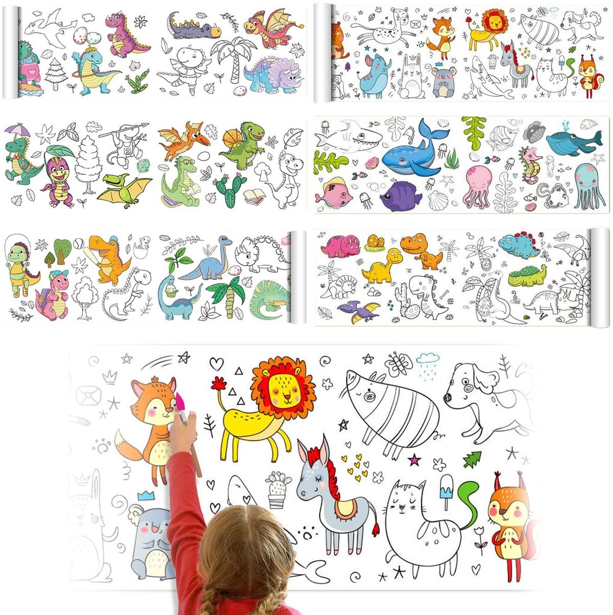 Dailygoods- Tekenrol 2 Rollen - Snijbaar Schilderpapier 300 x 30 cm - Papierrol - Doe-het-zelf Schilderpapier - Sticky Kleur Vulpapier - Creatief Tekenen