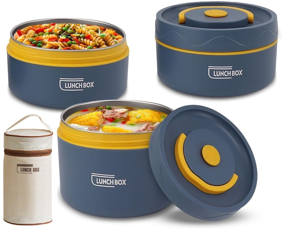 Dailygoods- Voedselpot Geïsoleerd - Lunchbox RVS - Stapelbare Lunchbox - Thermosfles - Thermische Tas - 2 Niveaus - 420ml/550ml Inhoud