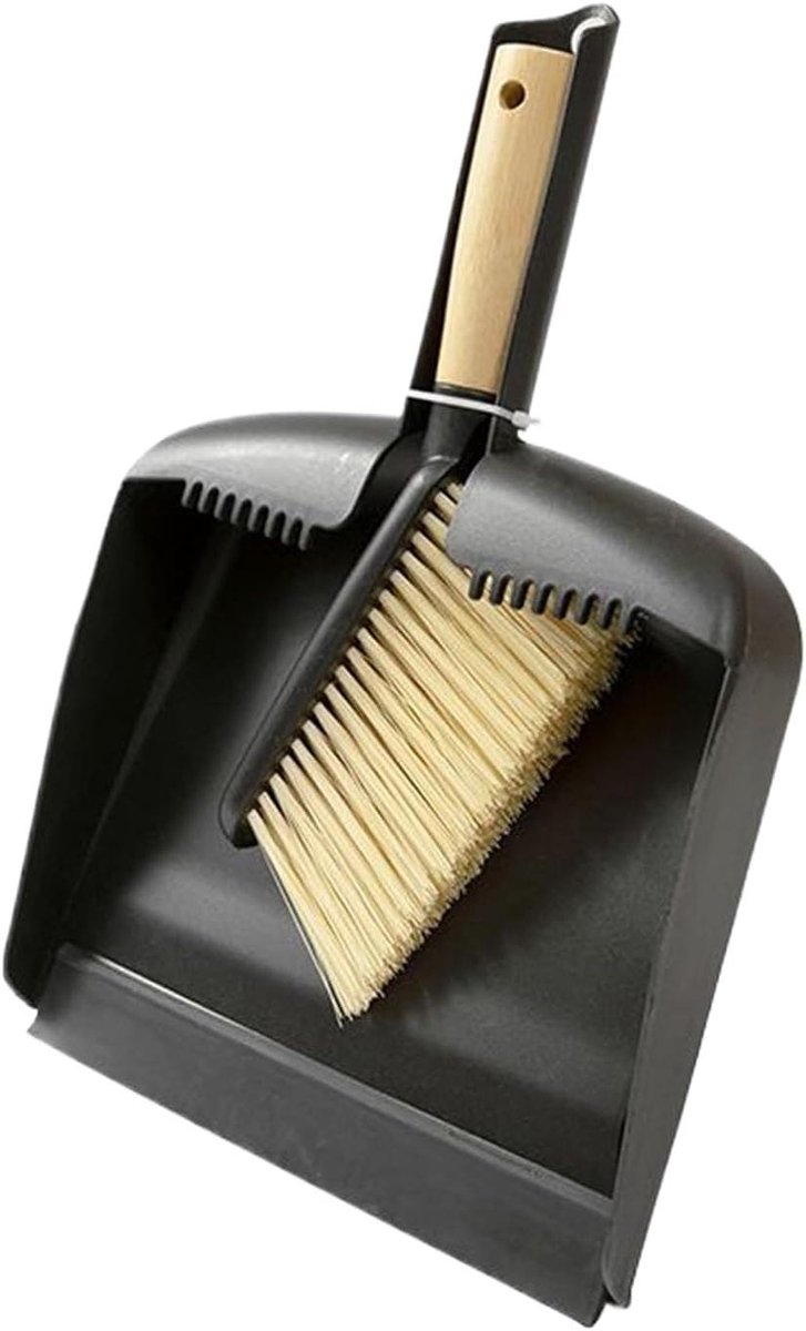 Kleine bezem stofpan - Compacte reinigingsset - Bureau reinigen - Houten handvat - 34 x 23 x 6 cm