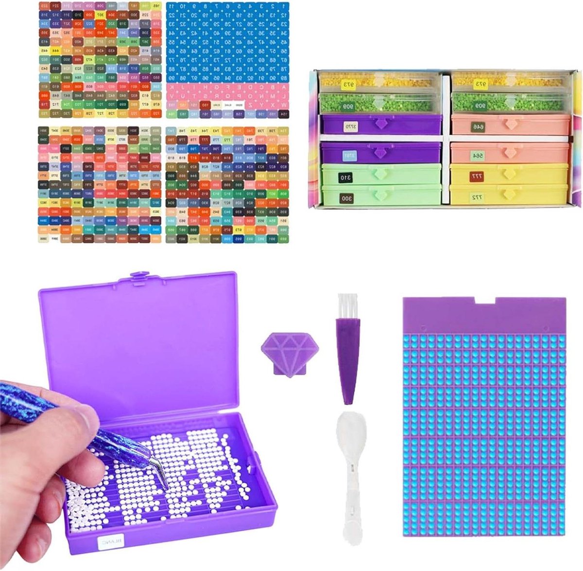 Strasverflager - Parelorganizers Opslag - Hobby Creativiteit - Draagbaar Reisvriendelijk - 12 Roosters - Paars