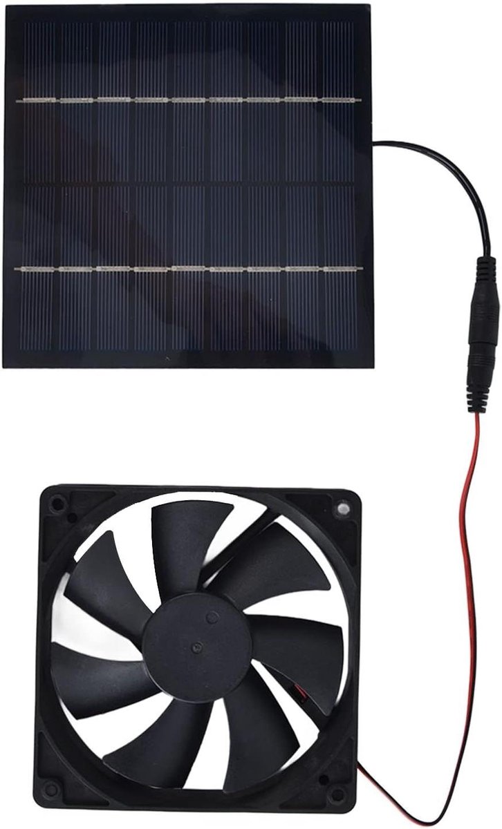 Zonne-aangedreven ventilator - Afzuigventilator set - Luchtcirculatie verbeteren - Waterdicht zonnepaneel - 10W vermogen - Zwart