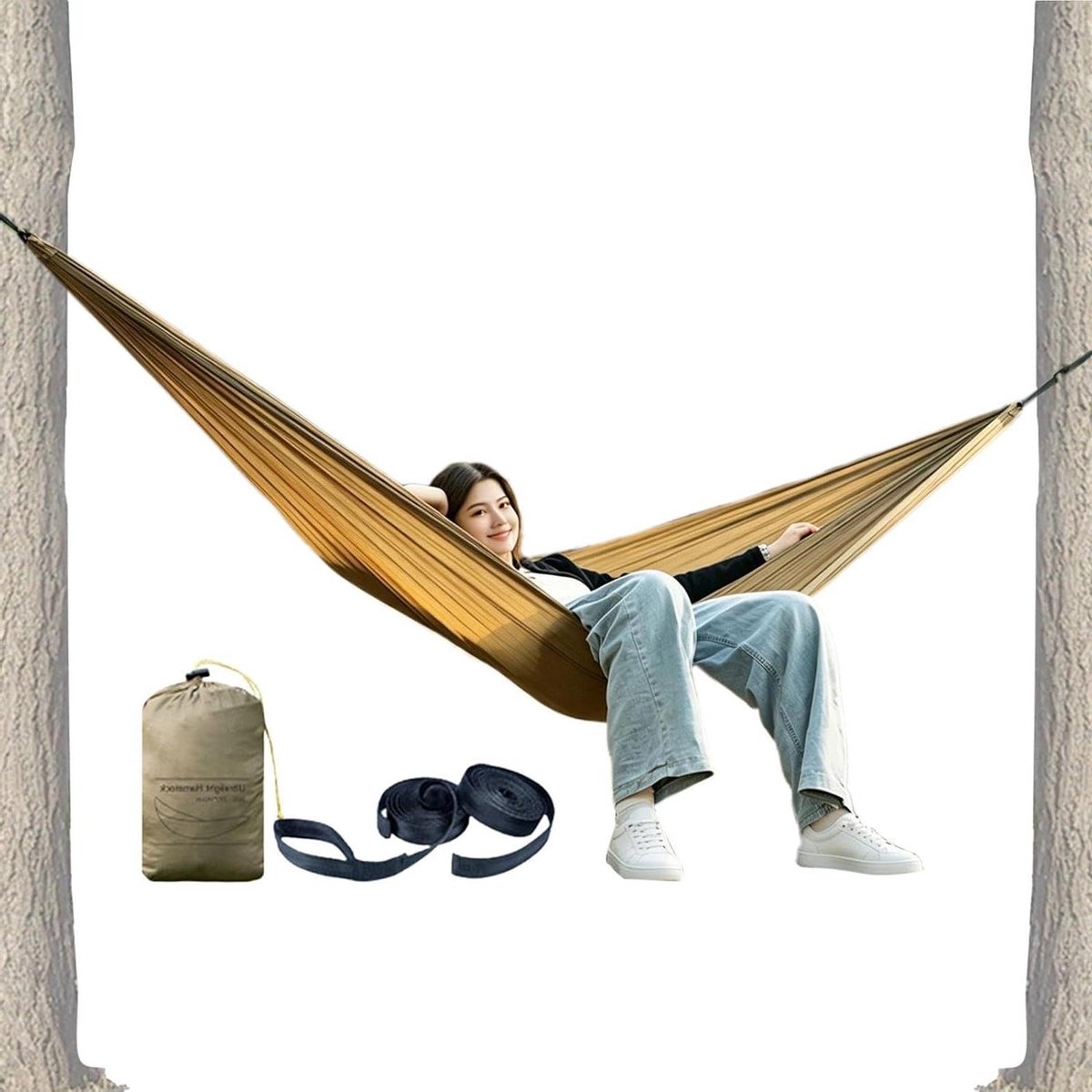Dubbele Hangmat - Schommelbed - Buiten Ontspannen - Kantelveilig Ontwerp - 200x100 cm - Khaki