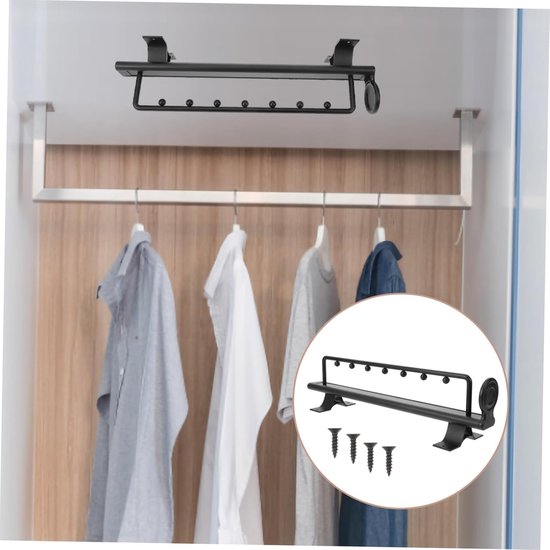 Garderobestang Telescopisch - Kaststang Uitschuifbaar - Kleding Opbergen - Verstelbare Lengte - 40 cm - Zwart — afbeelding 2