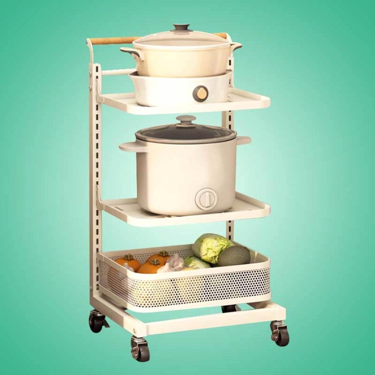 Keuken Organizer - Opbergrek - Pannen Opbergen - Met Extra Mand - 3 Planken - Wit