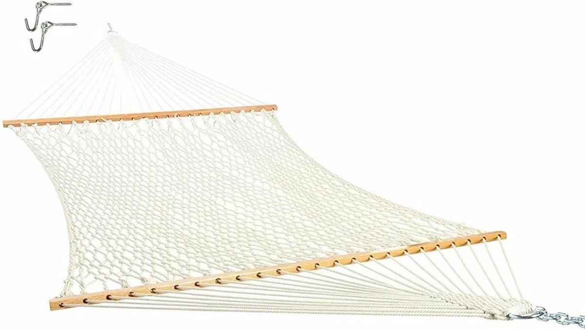 Draagbare Reishangmat - Schommelbed Katoen - Buiten Ontspannen - Lichtgewicht Draagbaar - 30 cm Stok - Wit