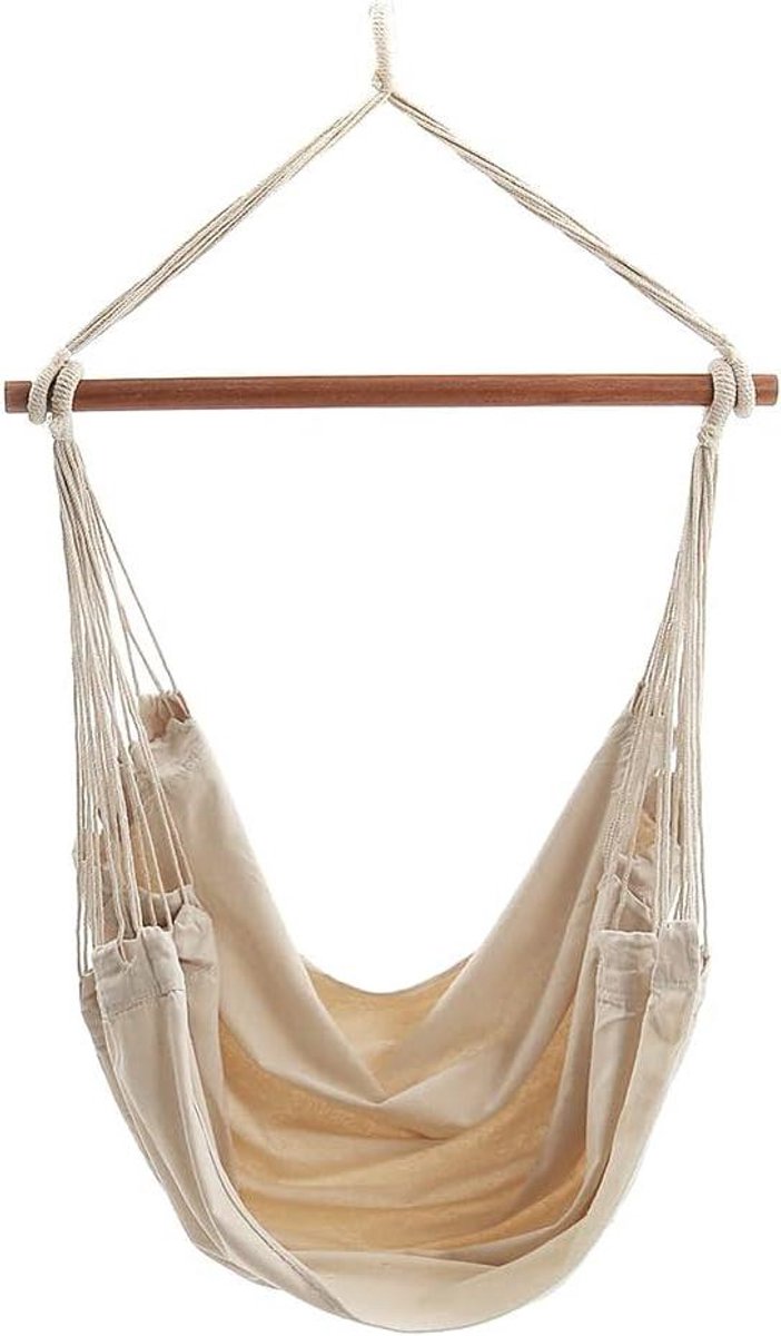 Hangmatstoel Draagbaar - Hangstoel Opvouwbaar - Ontspannen Buiten - Met Opbergvakken - 125 x 104 cm - Beige