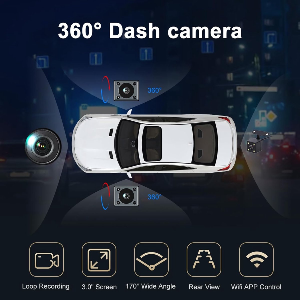 Auto Dashcam - 4 Kanaals Camera - Veilig Rijden - 360 Graden Zicht - 3 Inch Scherm - Zwart – foto 5