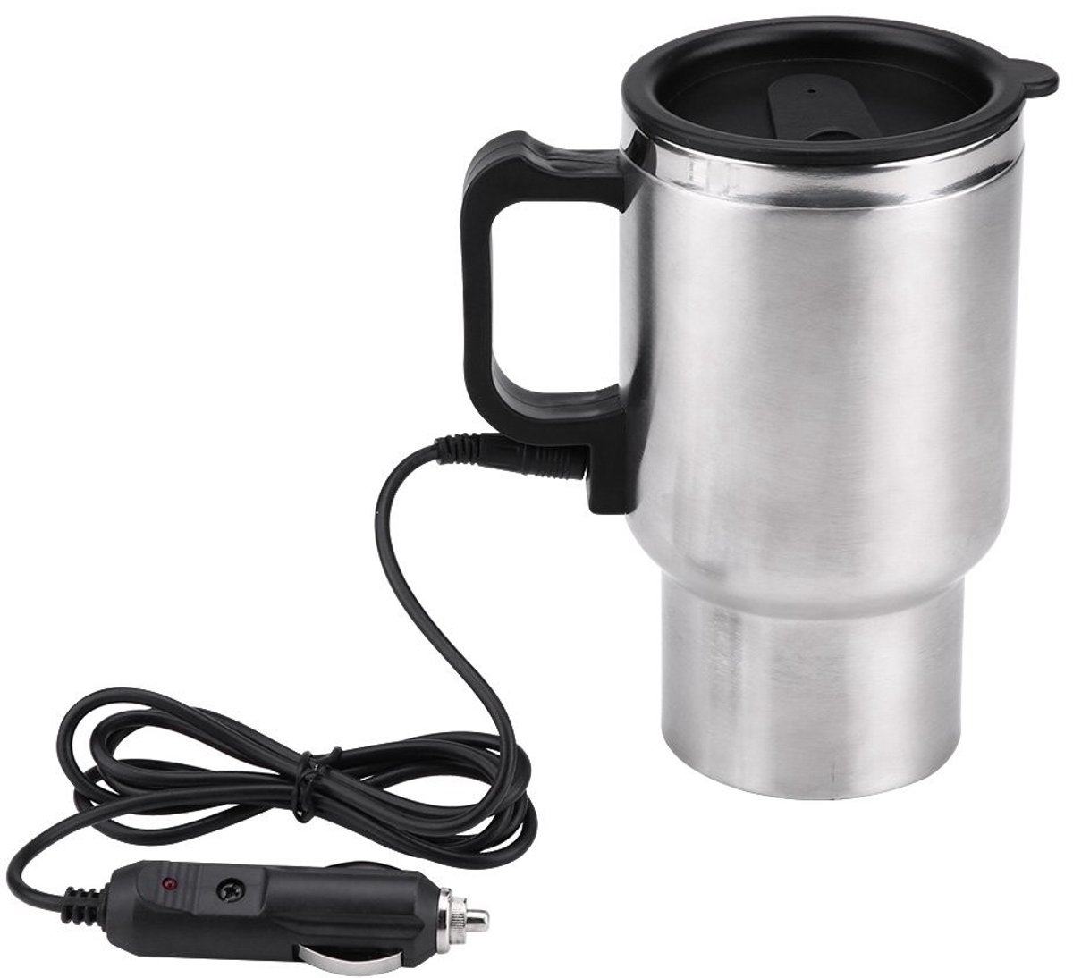 Dailygoods Dailygoody Waterkoker auto Elektrische waterkoker Ideaal voor onderweg Zilver en zwart 450 ml Compacte drinkbeker Voor in de auto