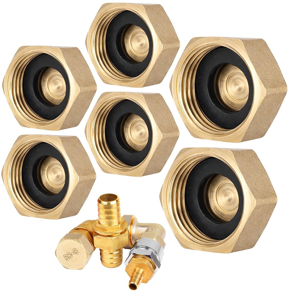 Dailygoods - Cosensi - Set van 6 Blindestops voor Waterleidingen van Messing