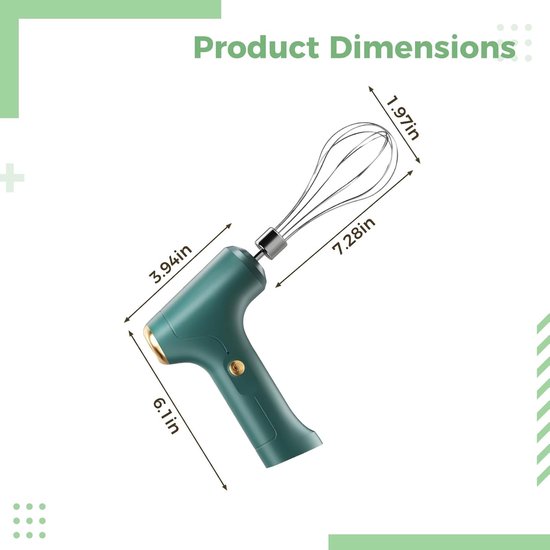 Elektrische Handmixer - Keukenmixer Garde - Bakken en Mixen - Draadloos Oplaadbaar - 3 Snelheden - Groen — afbeelding 2