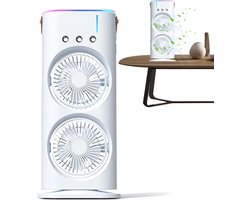 Draagbare mistventilator - Luchtkoeler - Persoonlijke verkoeling - Dubbel sproeisysteem - 373 cm…
