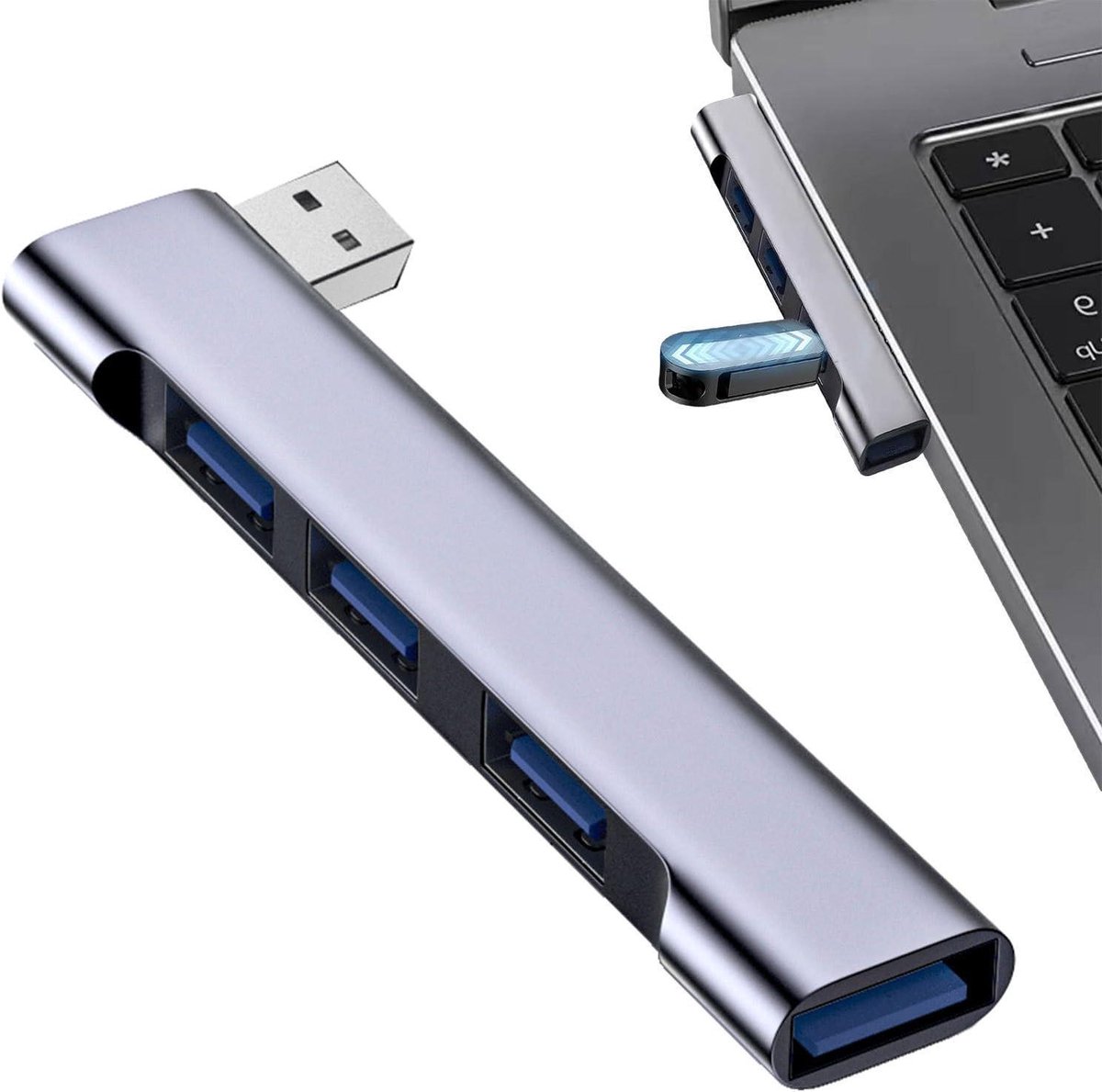 USB-hub - Poorten splitter - Werk productiever - 4 poorten tegelijk - 9 cm lang - Aluminium