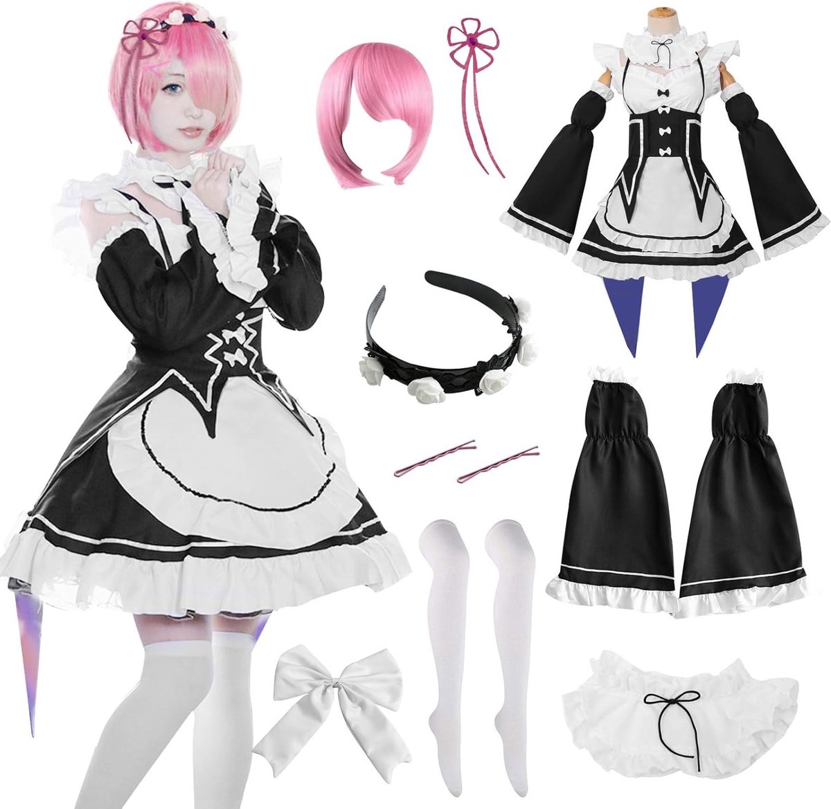 Klassiek zwart-wit maid kostuum voor cosplay, perfect voor anime fans en evenementen
