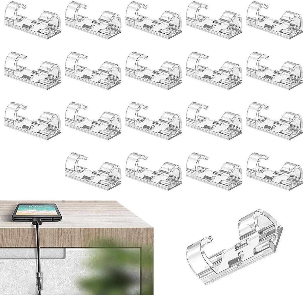 20pcs/set Sticky Cable Management Clips - Wire Clip for Organizing USB Cables- Desktop Wire Clamps for Cord Management and Keyboard Cables .