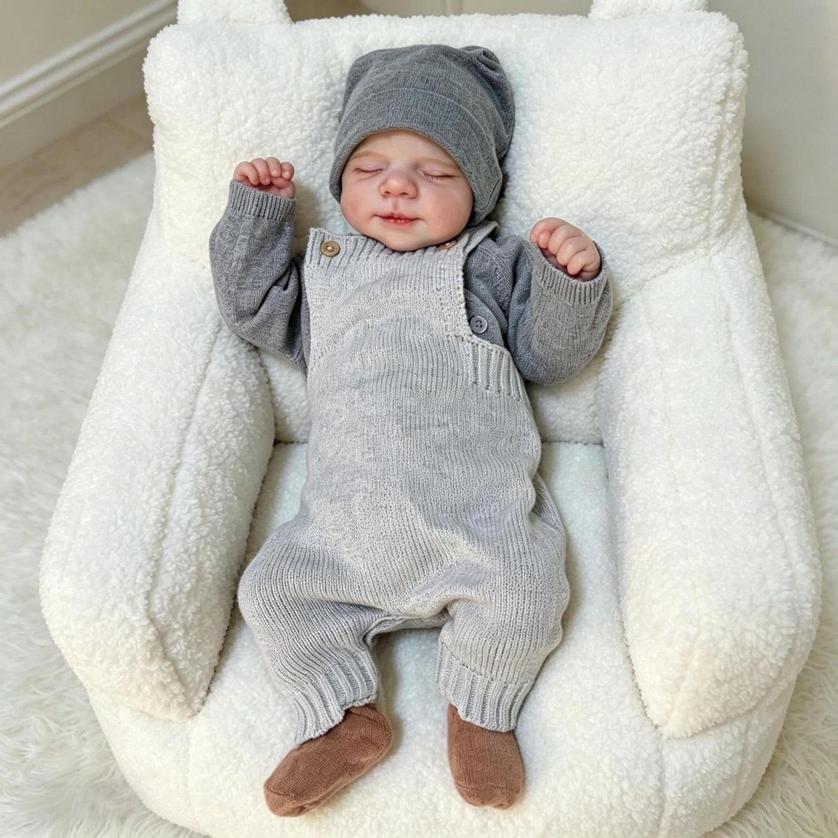 Levensechte Baby Pop - Slapende Pop - Rollenspel - Volledig Wasbaar - 45 cm - Grijs