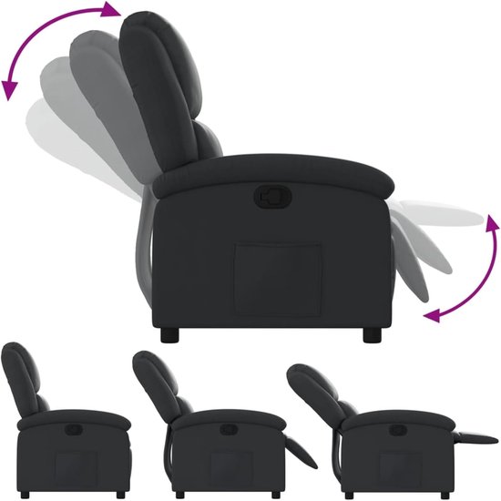 Relaxstoel Leer - Comfortstoel Fauteuil - Ontspannen Zitten - Handmatige Ligfunctie 135° - Zithoogte 42-45cm - Zwart — afbeelding 2