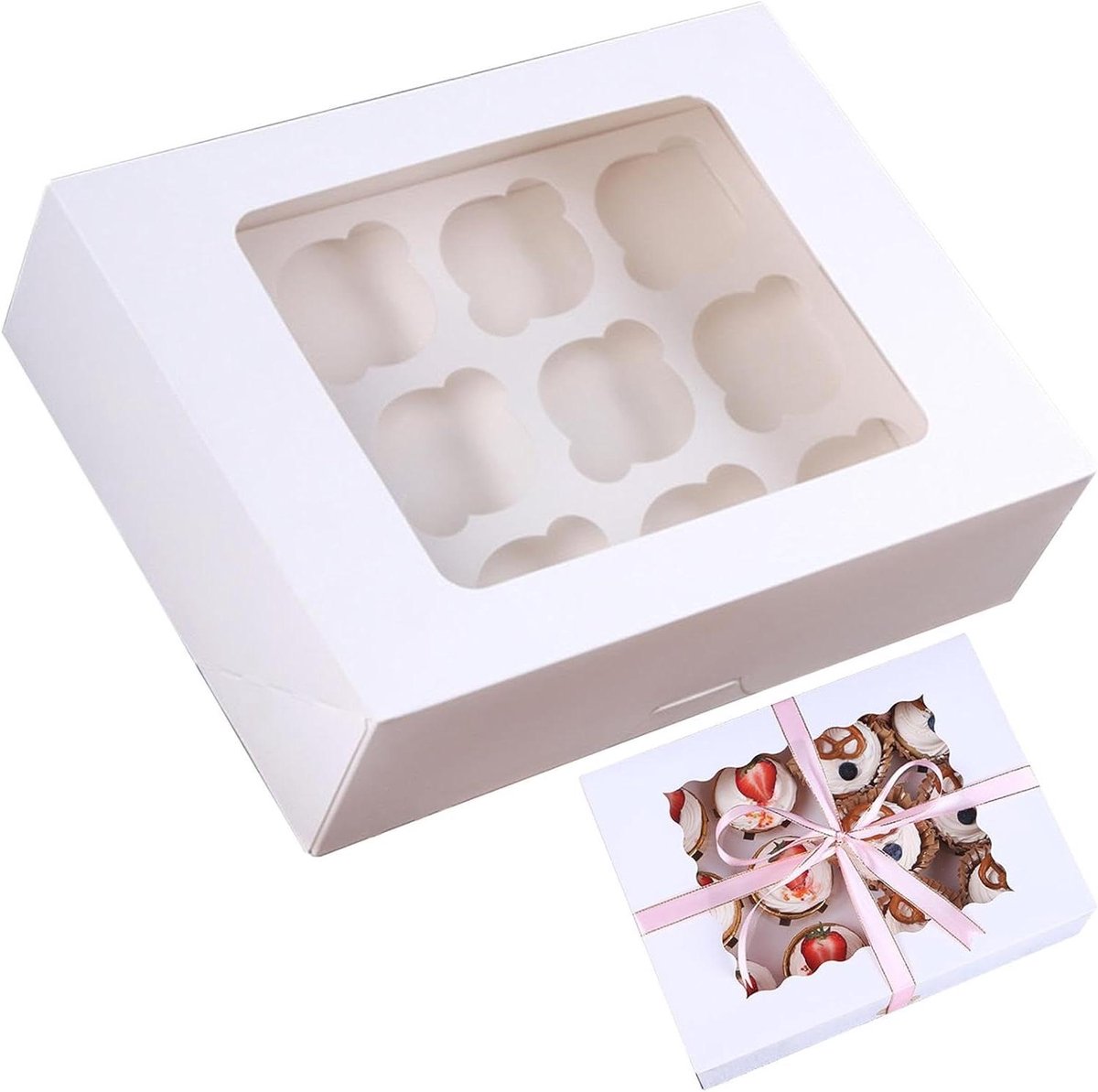 Cupcake dozen - Muffinboxen bakjes - Bakwaren presenteren - Met venster - 10 stuks - Wit