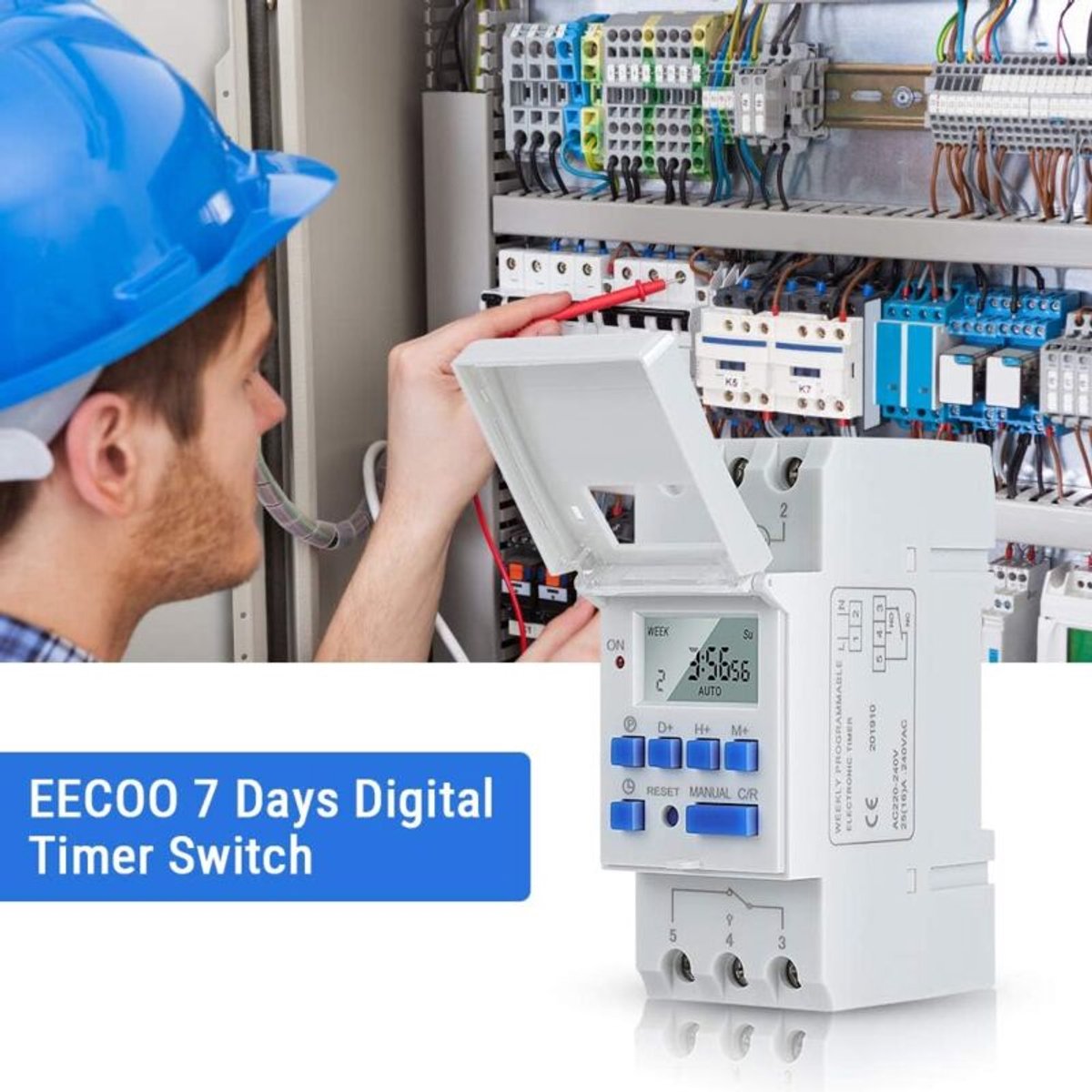 Programmeerbare timer AC 220V 15A – DIN-rail – LCD-display – 16 groepen – Programmeerbaar tijdsbereik van 1 minuut tot 168 uur – Belasting tot 3000W