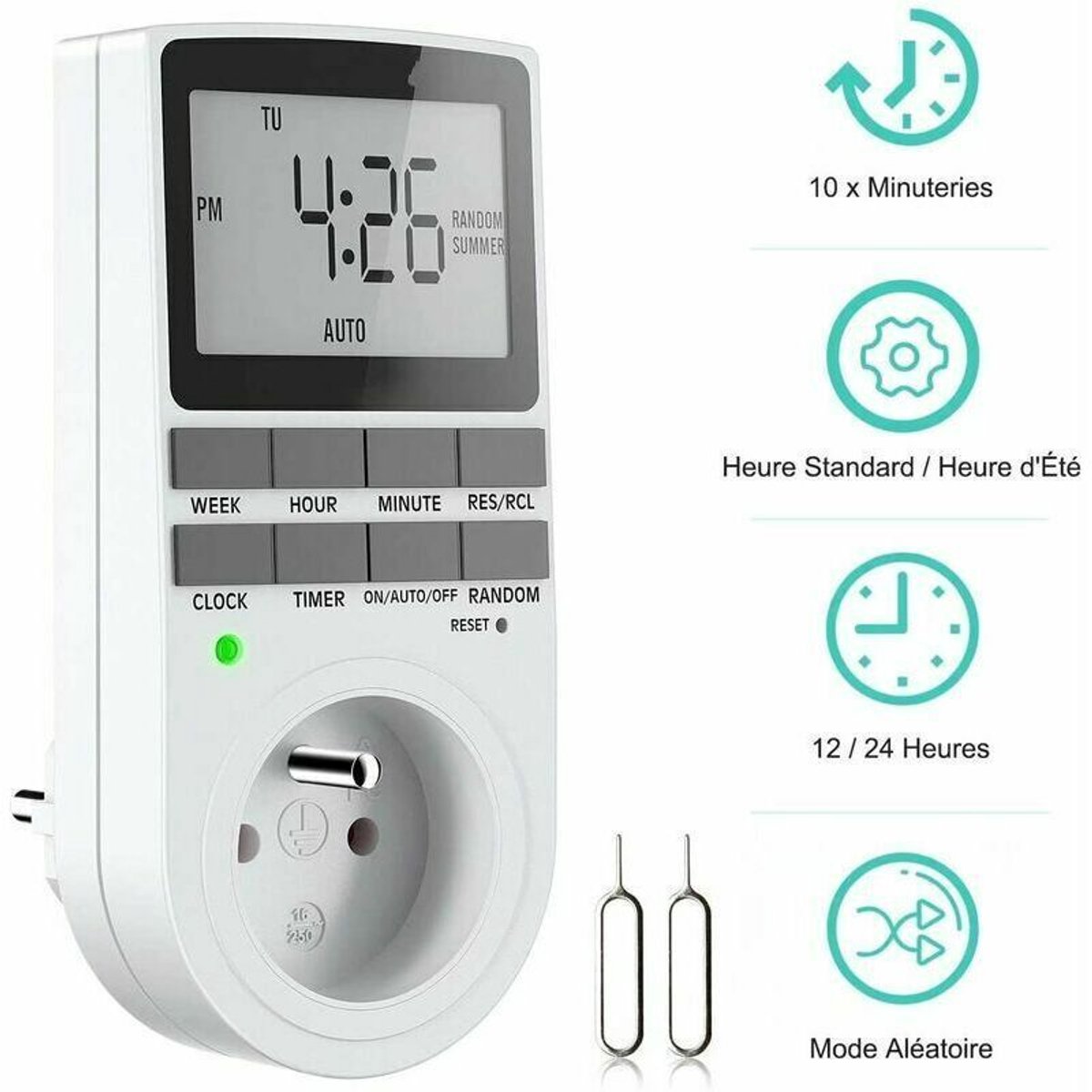 Programmeerbaar digitaal stopcontact - Weektimer met lcd-display - 12-uurs/24-uurs/7-daagse timer - Energiebesparend voor apparaten en verlichting - 1 stuk