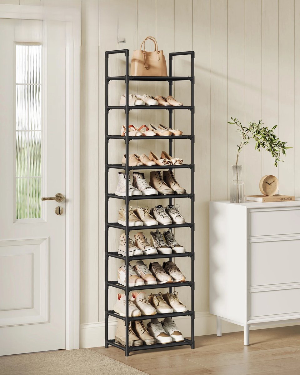 Questyr - schoenenrek - 10 niveaus - schoenenplank - schoenenopberger - metalen frame niet-geweven stoffen planken