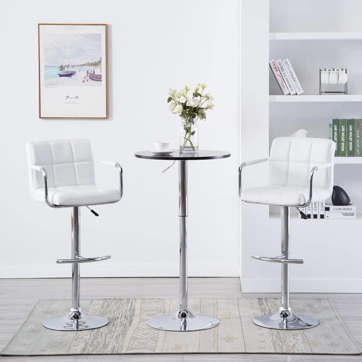 Keukenkruk set - Barkrukken - Comfortabel zitten - In hoogte verstelbaar - 2 stuks - Wit