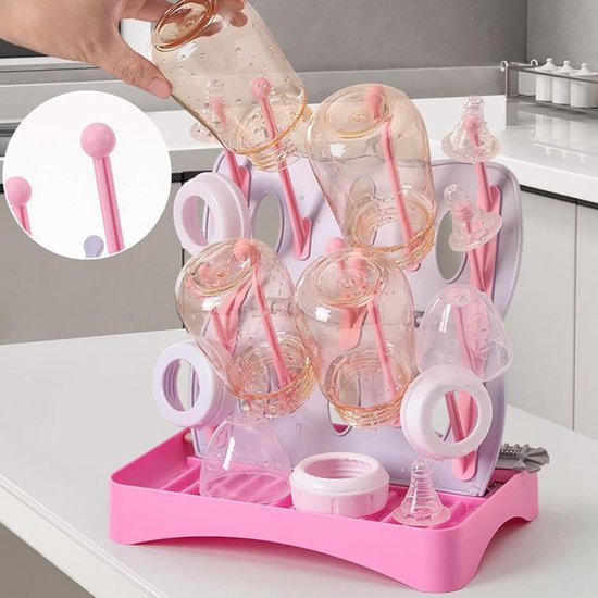 Fles Droogrek - Lekbak Organizer - Flessen Drogen - Ruimtebesparend Opvouwbaar - 25x17x30 cm - Roze — afbeelding 3