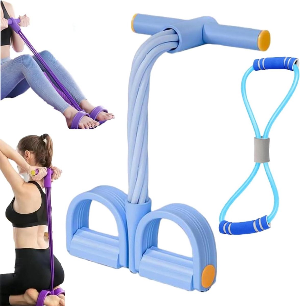 Pedaalspanner Weerstandsapparaat, Vier Buizen Elastisch Trekkoord voor Thuis Trainingen, Verstelbare Pedalen voor Yoga, Abs en Sit Up Oefeningen